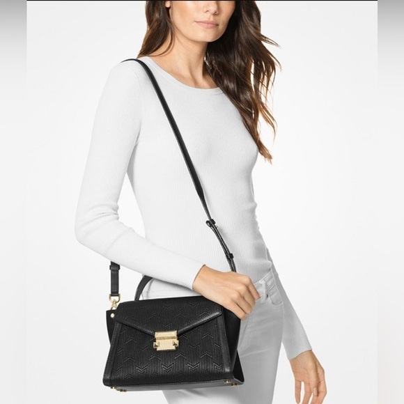 SALE 🔥MICHAEL KORS Whitney Black Leather Satchel with Gold Hardware NWT - Picture 3 of 6